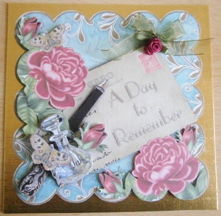 Pink Roses Aqua Day to Remember Postcard Step by Step by Davina Rundle