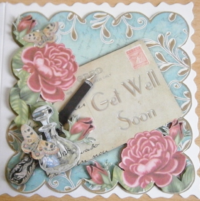 Pink Roses Aqua Get Well Soon Postcard Step by Step by Davina Rundle