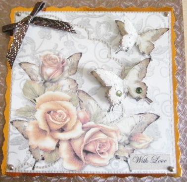 Beautiful Rosesand Butterflies in Gold Brown by Davina Rundle