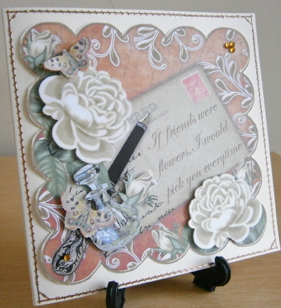 Cream Roses Burnt If Friends 8in Scallop Decoupage Topper by Davina Rundle