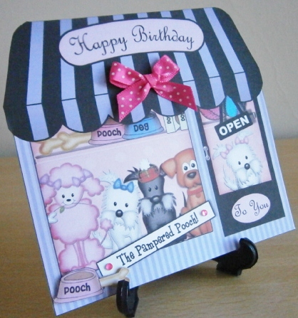 The Little Pampered Pouch Shop Shaped Card with Decoupage by Davina Rundle