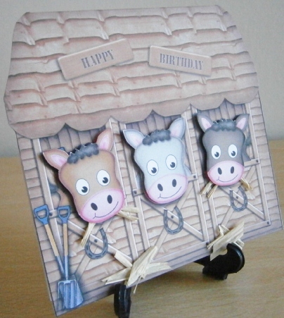 The Little Horse and Stable Shaped Card with Decoupage by Davina Rundle