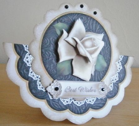 Cream Black Rose Best Wishes - Scallop Edge Wobble Card by Davina Rundle
