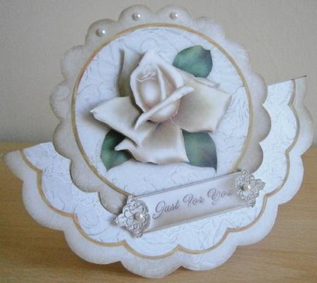 Cream Rose Just for You - Scallop Edge Wobble Card by Davina Rundle