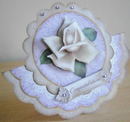Cream Lilac Rose Congratulations - Scallop Edge Wobble Card by Davina Rundle