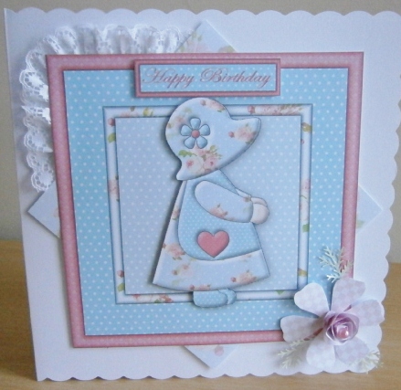 Sunbonnet Girl in Blue and Pink 8x8 Card Front with Decoupag by Davina Rundle