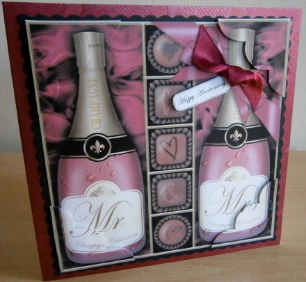 8 x 8 Mr & Mrs Champers N Chocs Scalloped Corner Topper by Davina Rundle
