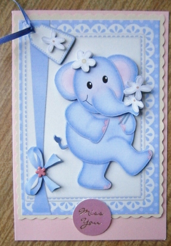 A5 Lola Elephant's Flowers Quick Card N 3D Decoupage by Davina Rundle