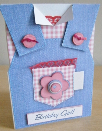 Country Overalls Denim Pink - Birthday Girl - Card by Davina Rundle