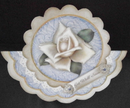 Cream Blue Rose Get Well Soon - Scallop Edge Wobble Card by Davina Rundle