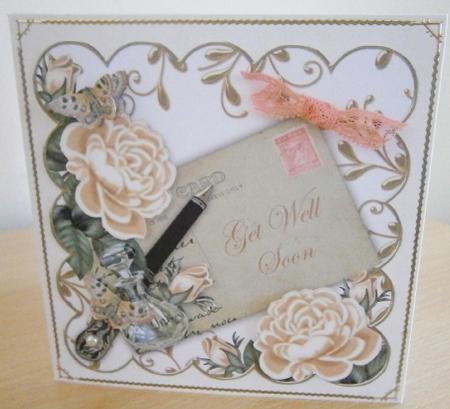 Peach Roses Get Well Soon Ink Saver 8in Decoupage Topper by Davina Rundle