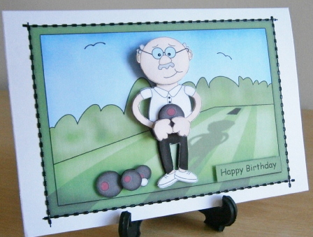 A5 Bert Plays Bowls Quick Card N 3D Decoupage by Davina Rundle