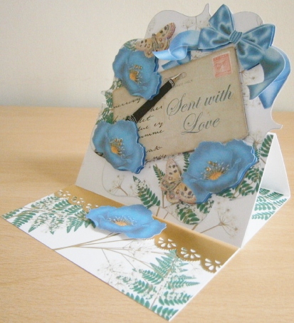 Teal Poppy Sent with Love Easel Card and Envelope Kit by Davina Rundle