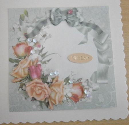 8x8 Joy of Roses on Green Satin Ruffle by Davina Rundle