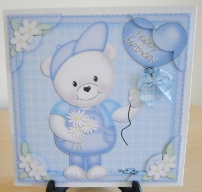 8 x 8 Teddy Ed's Balloon Scalloped Corner Topper by Davina Rundle