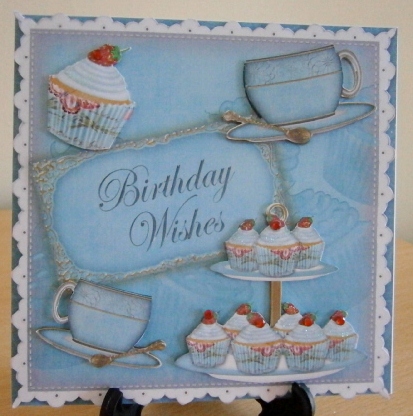 Teal Tea and Cupcake Birthday Wishes 8in 3D Card Frame Kit by Davina Rundle