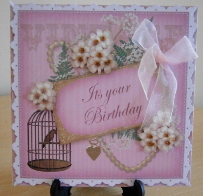 Vintage Birdcage Pink Birthday 8in Card Frame Kit by Davina Rundle