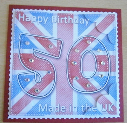 8 x 8 Flying the Flag Uk 50th Birthday Scalloped Topper by Davina Rundle