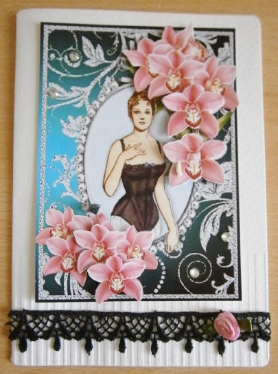 Decoupage Red Orchids an Vintage Lady in Black Corset - Jade by Davina Rundle