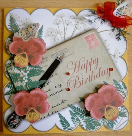 Red Pansy Happy Birthday Ink Saver 6in Decoupage Topper by Davina Rundle
