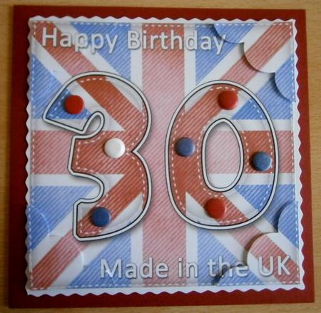 8 x 8 Flying the Flag Uk 30th Birthday Scalloped Topper by Davina Rundle
