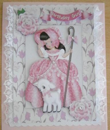 Bo Peep in Pretty Pink with Little Lamb and Roses by Davina Rundle