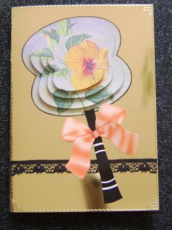 Orange Hibiscus Oriental Hand Fan 3D Topper by Davina Rundle