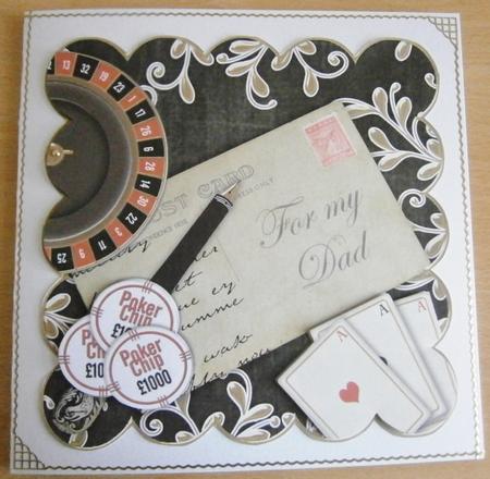 Black Roulette for My Dad 8in Scallop Decoupage Topper by Davina Rundle