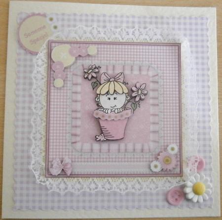 Flowerpot Girl Buttons 'n' Bows 6x6 Square Card by Davina Rundle