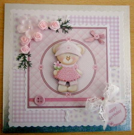 Franny Bear Buttons 'n' Bows 6x6 Square Card by Davina Rundle