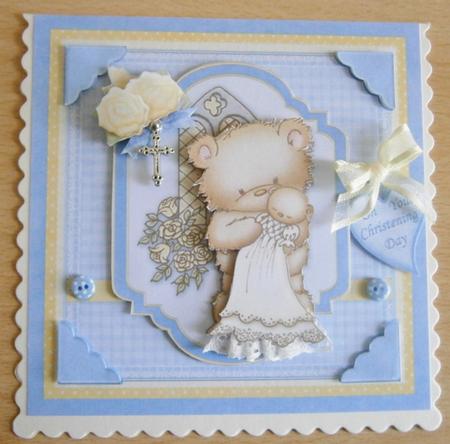 Christening Bear Boy & Roses Topper & Decoupage by Davina Rundle