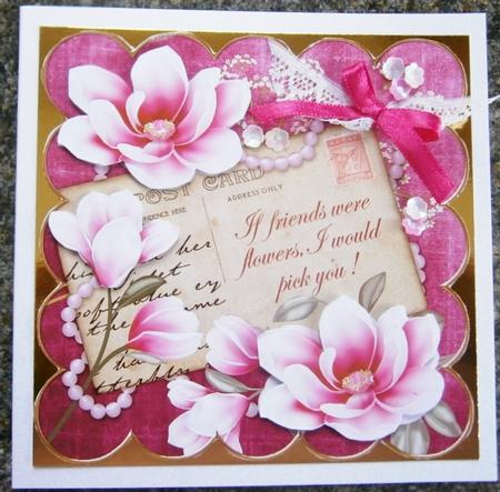 Cerise Magnolias If Friends Were -  8in Decoupage Sheet by Davina Rundle