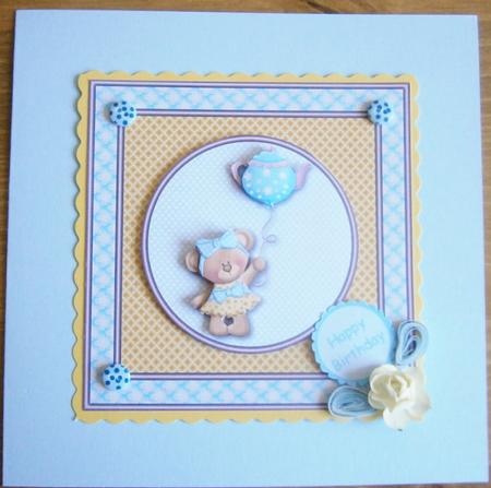 Teatime Bear 6x6 Square Card Front with Decoupage by Davina Rundle