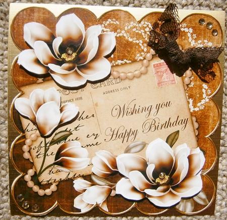 Chocolate Magnolia Happy Birthday 8in Decoupage Topper by Davina Rundle
