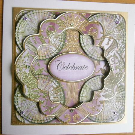 Dpink Multi Mix Celebrate 3D Rosette Decoupage Card Front by Davina Rundle