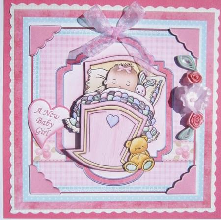 Baby Girl in Cradle Topper & Decoupage by Davina Rundle