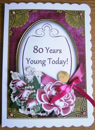 Cerise Rose 80 Years Young! Oval 7x5in Floral Step by Step by Davina Rundle