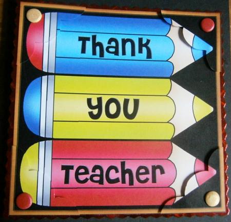 8 x 8 Thank You Teacher Pencils Scalloped Corner Topper by Davina Rundle