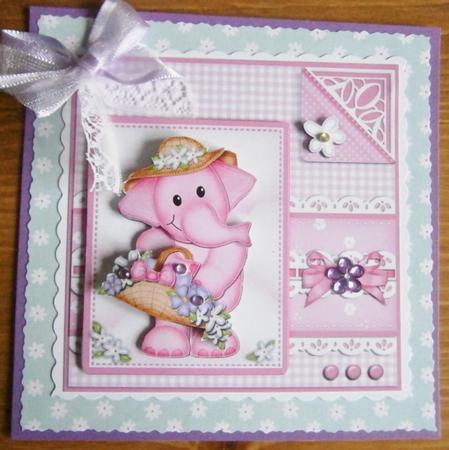 Lola Elephant's Bonnet Quick Card N 3D Decoupage by Davina Rundle