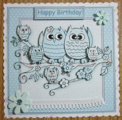 Owl Family 8x8 Card Front with Decoupage by Davina Rundle