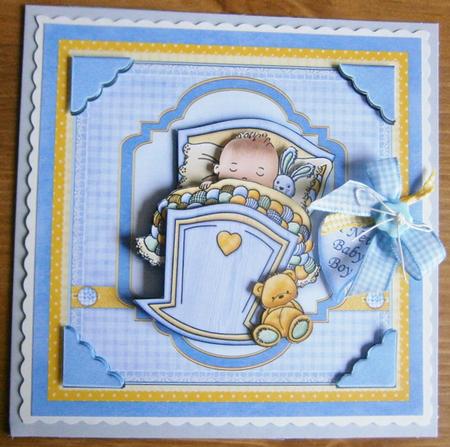 Baby Boy in Cradle Topper & Decoupage by Davina Rundle