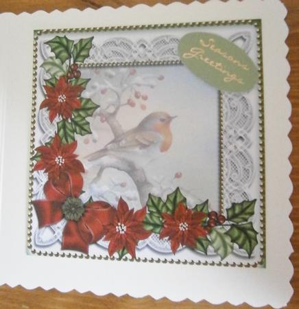 Red Robin Green Poinsettia 8in Matching Insert Panel by Davina Rundle