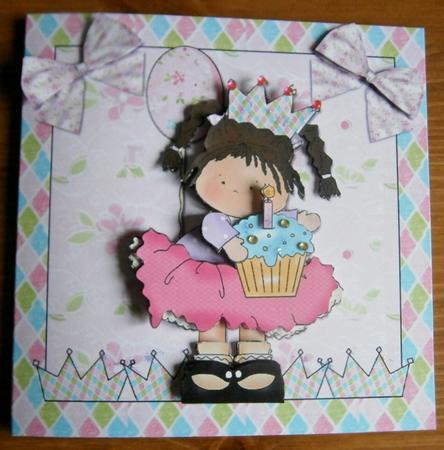 Birthday Princess 5" Square Folded Card and Decoupage by Davina Rundle