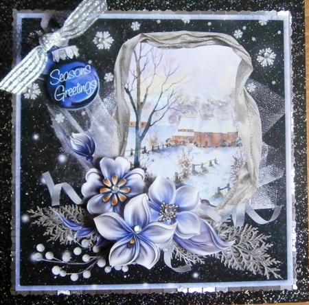 Winter Flowers in Purple Oast Houses in the Snow Night by Davina Rundle