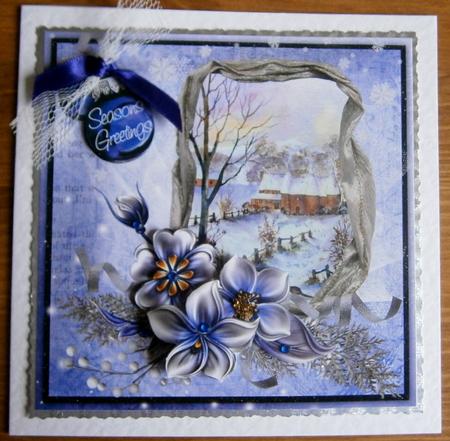 Winter Flowers & Oast Houses in the Snow on Purple by Davina Rundle