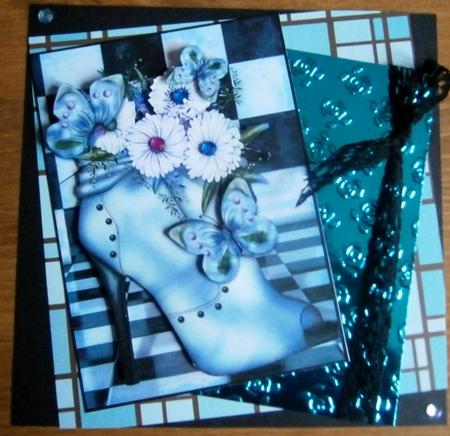 Blue Flowerheads Over Heel Decoupage by Davina Rundle