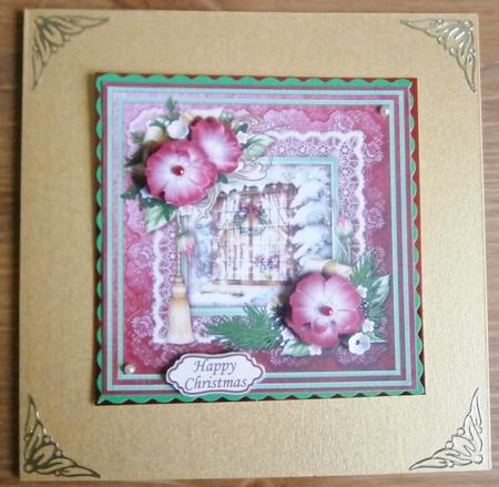 Christmas Rose Frame & Wreath in Window Decoupage by Davina Rundle
