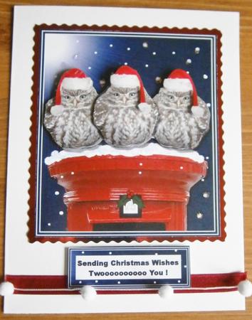 3 Little Owls on a Christmas Postbox 3D Decoupage by Davina Rundle