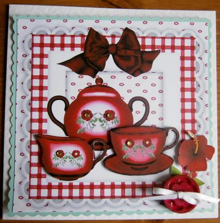 Red Floral Tea Set with Big Bow by Davina Rundle