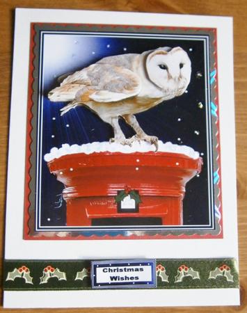 Barn Owl on a Christmas Post Box 3D Decoupage by Davina Rundle